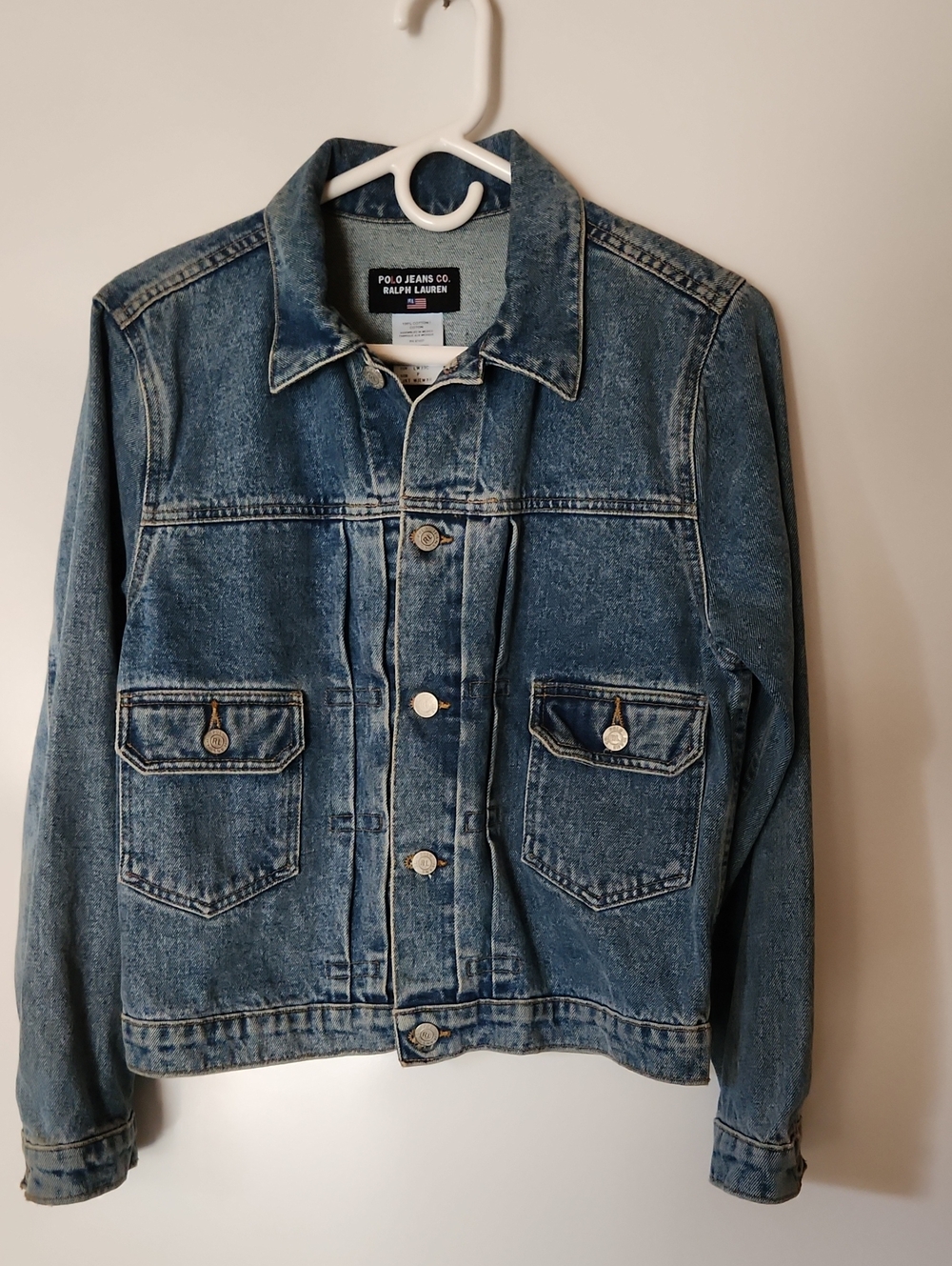 Polo Ralph Lauren Distressed USA American Flag 80's Button Down Denim Jacket  P